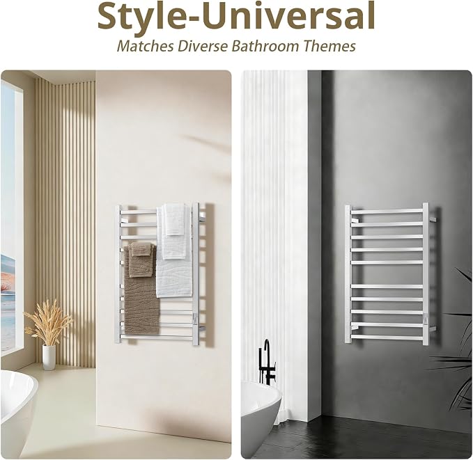 Towel Warmers for Bathroom, Heated Towel Rack Wall Mounted, 10 Bars Large Electric Hot Towel Rack with Built-in Timer, Plug-in, Fast Heating, Brushed Nickel