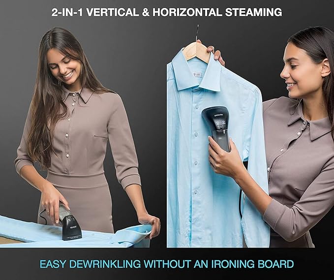 Polardo Travel Garment Steamer - Compact Portable Handheld Clothes Steamer with 360° Anti-Spill Technology, Professional Wrinkle Remover for Travel & Home, Black