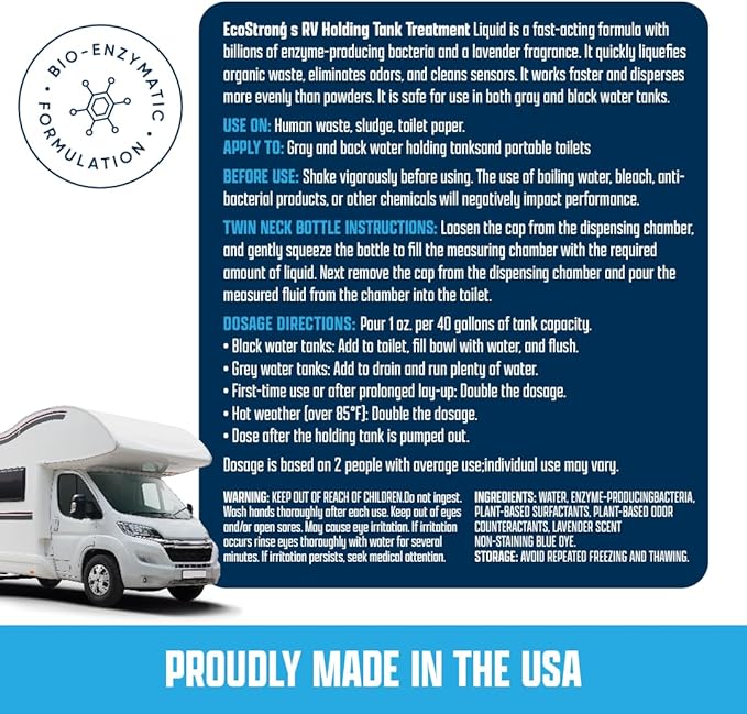 Eco Strong RV Toilet Treatment | RV Black Tank Treatment | RV Holding Tank Digestor, Odor Eliminator, and Cleaner | Perfect for Campers, RVs, Boats, 128 Treatments, Lavender