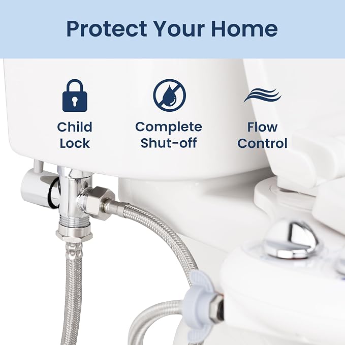 LUXE Bidet NEO 180 White, Toilet Seat Bumpers, and Shut-off Valve T-Adapter Bundle