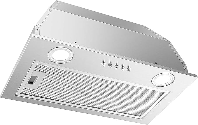 JOEAONZ Range Hood Insert 20 Inch Stainless Steel with 5-layer Mesh Filter, Hood Vent for Kitchen Built-in Mount Dual LED, Ducted/Ductless Convertible Kitchen Exhaust Fan, Push Button Control