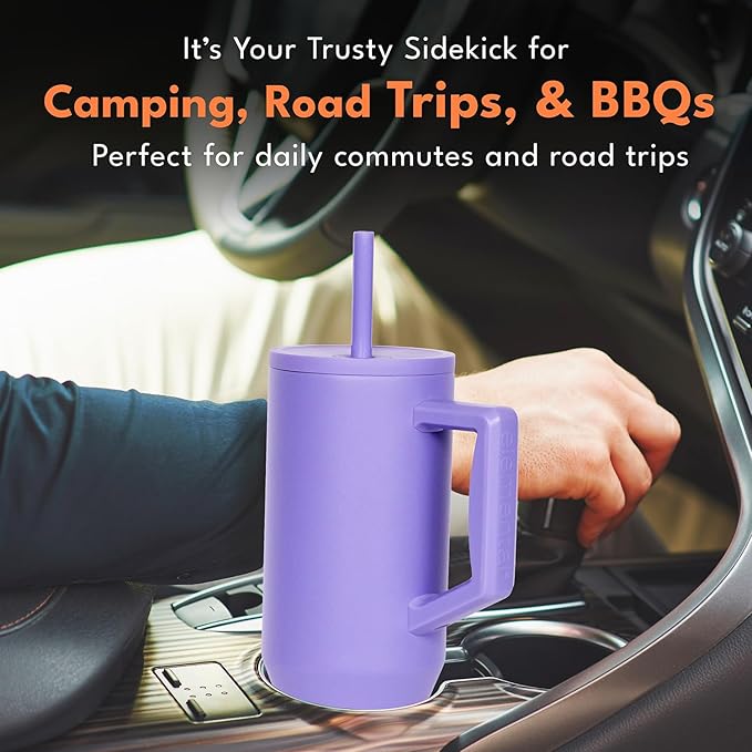 Elemental 40 oz Tumbler with Handle and Straw - Spill Proof Insulated Stainless Steel Commuter for Cold Beverages - Travel Coffee Mug with 2 Straws & Spill Proof Lid - 40oz - Lavender