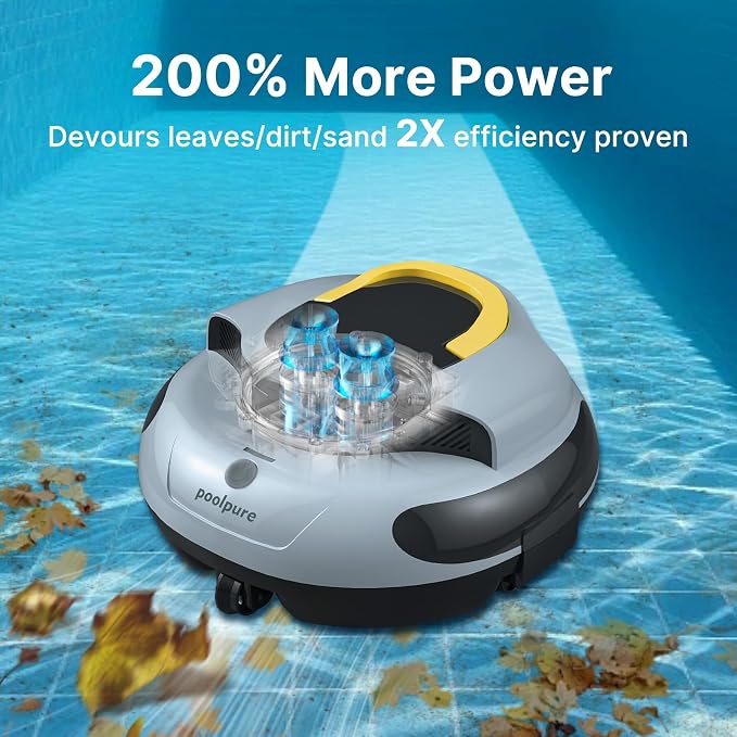 POOLPURE DR-SP45G – 120-Minute Robotic Pool Cleaner with Dual 35W Motors, Long-Lasting Battery, and Customizable Path, Ideal for Above-Ground Pools up to 45ft (Grey)