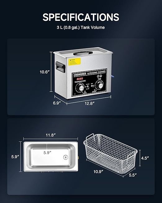 CREWORKS 6L Ultrasonic Cleaner with Heater and Timer, 180W Stainless Steel Ultrasonic Cleaner Machine with Degas & Gentle Modes, Ultrasonic Parts Cleaner with Knob Control for Jewelry Glasses Watch