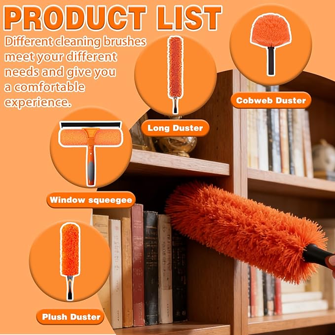 26FT High Reach Duster Cleaning Kit with 5-20 FTExtension Pole, High Ceiling Fan Cleaner Duster Tool for Fan Blades, Extendable Reusable Cobweb, Feather, Window Cleaning Squeegee Kit (20FT)