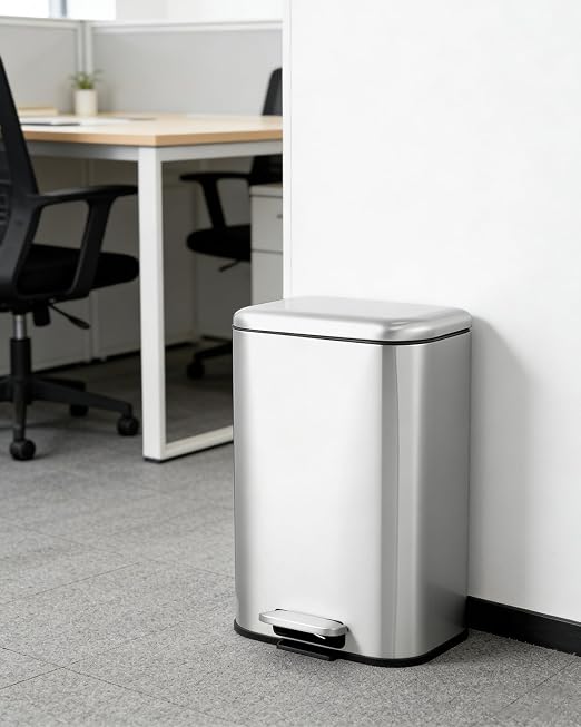 Garvee 5.2 gal Bathroom Trash Can, Step Garbage Can with Soft-Close Lid, Stainless Steel Recycling Bin with Removable Inner Bucket, Rectangular Waste Container for Kitchen, Living Room, Office, Silver