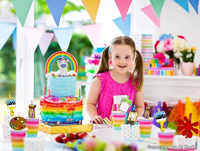24pcs Art Painting Character Cocktail Drink Straws and Brushes Pad Paint Birthday Party Supplies Decorations, Welcome Back to School Art Painting Party Favors with 2 Cleaning Brushes 6 Colors Straws