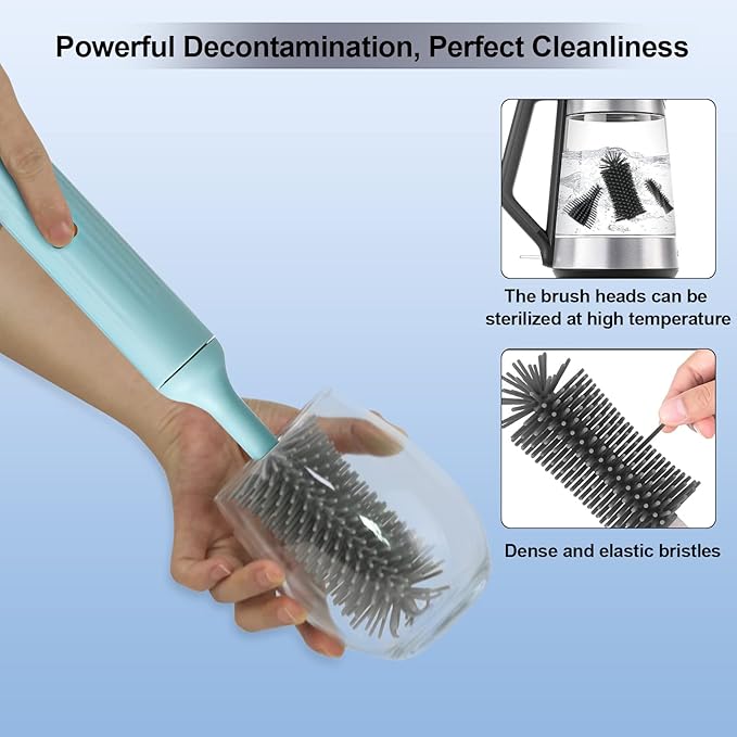 Electric Cleaning Brush with Electric Bottle Cleaner Set and Straw Brush,Suitable for Kitchen Brush and Baby Bottle Brush.Waterproof IPX65(Blue)