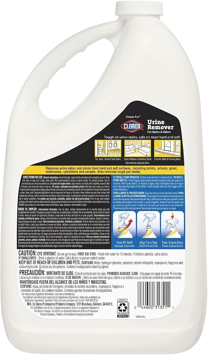 CloroxPro Urine Remover for Stains and Odors Refill, 128 Ounces Each, Pack of 4 (Package May Vary)