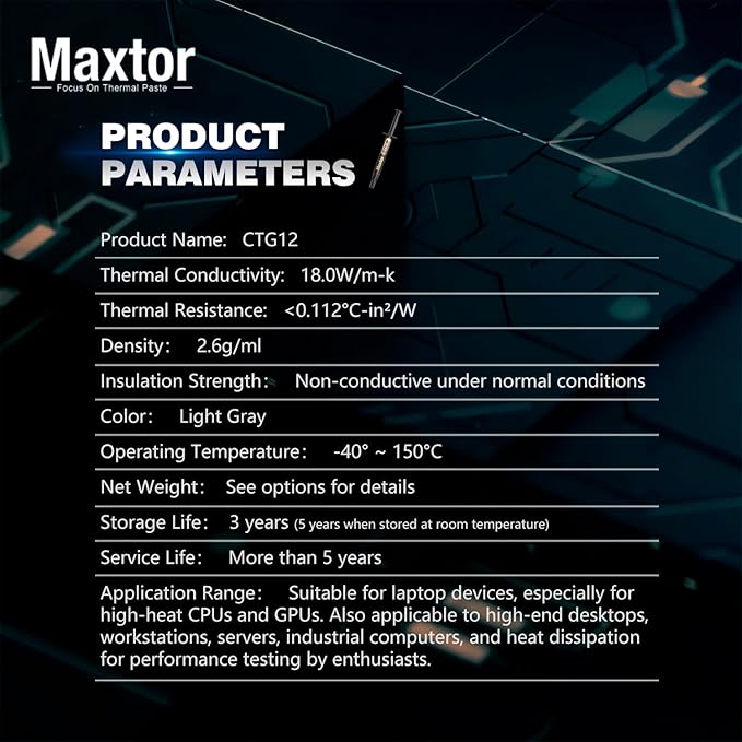 Maxtor CTG12 High Performance Heat Sink Compound Thermal Paste for Cooling All Processors, CPU,GPU,PC,PS4,PS5,Xbox,Ovens,Non-Conductive,4g (45, g)