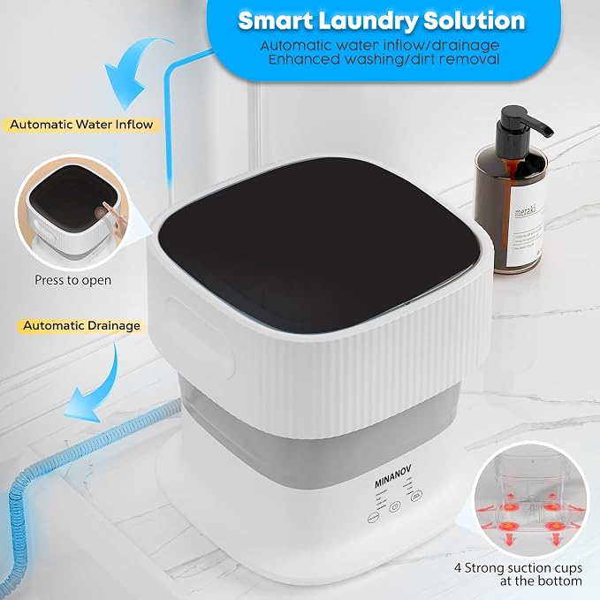 Mini Portable Washing Machine - Collapsible/Foldable Washing Machine with 3 Modes Cleaning for Baby clothes, Socks, Underwear - Portable Mini Washer for Dorm, Camping, RV, Travel