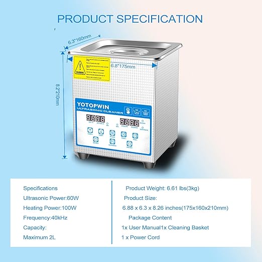 Jewelry Cleaner Ultrasonic Machine Professional Lab Ultrasonic Cleaner With Digital Timer & Heater 40KHZ For Retainers Carburetors Dentures Mouth Guard Automotive Parts Cleaning Equipment (0.53Gal,2L)