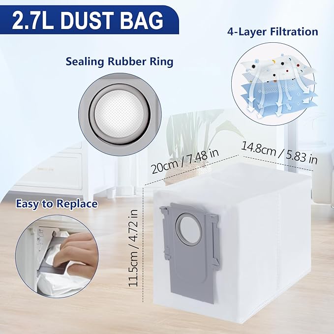 34 PCS Qrevo S5V Replacement Accessories Compatible with Roborock Qrevo Curv/S5X/Edge/Edge S5A/Qrevo S5V Robot Vacuum, 2 Mainbrush, 6 Scent Tablets,4 HEPA Filters, 6 Dust Bags,6 Mop Pads, 6 Side Brush