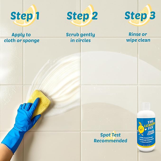 Cream Cleaner and Lemon All Purpose Cleaner for Kitchen, Bathroom, Shower, Tile & Oven, Cuts Grease & Grime, Gentle Formula Multipurpose Cleaner, The Lemon Fix, Made in USA, 16oz Bottle, Single