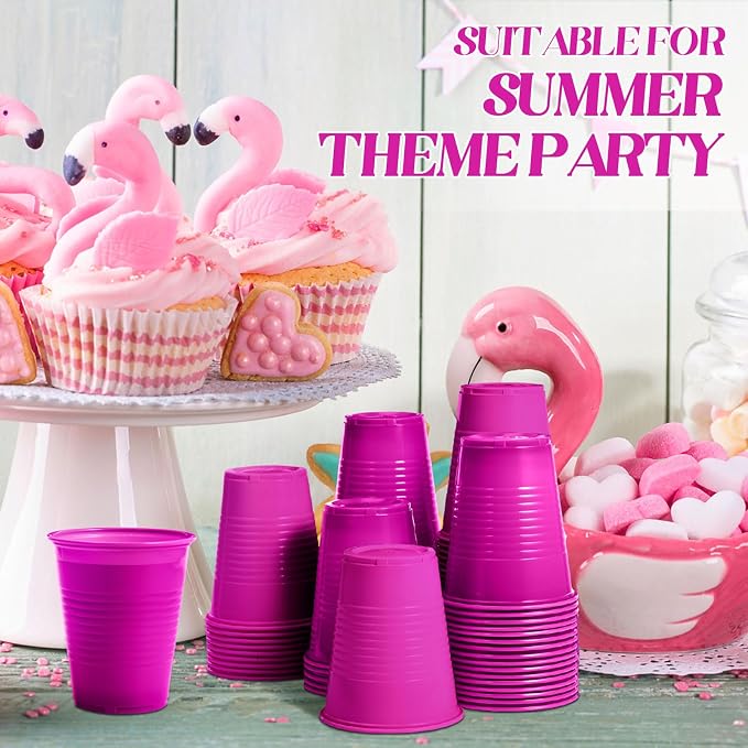 Funnymoom 100 Pcs 12 oz Hot Pink Disposable Plastic Cups 12 oz Hot Pink Party Drinking Beverage Cups Bulk for Bachelor Party Wedding Flamingo Birthday Supplies