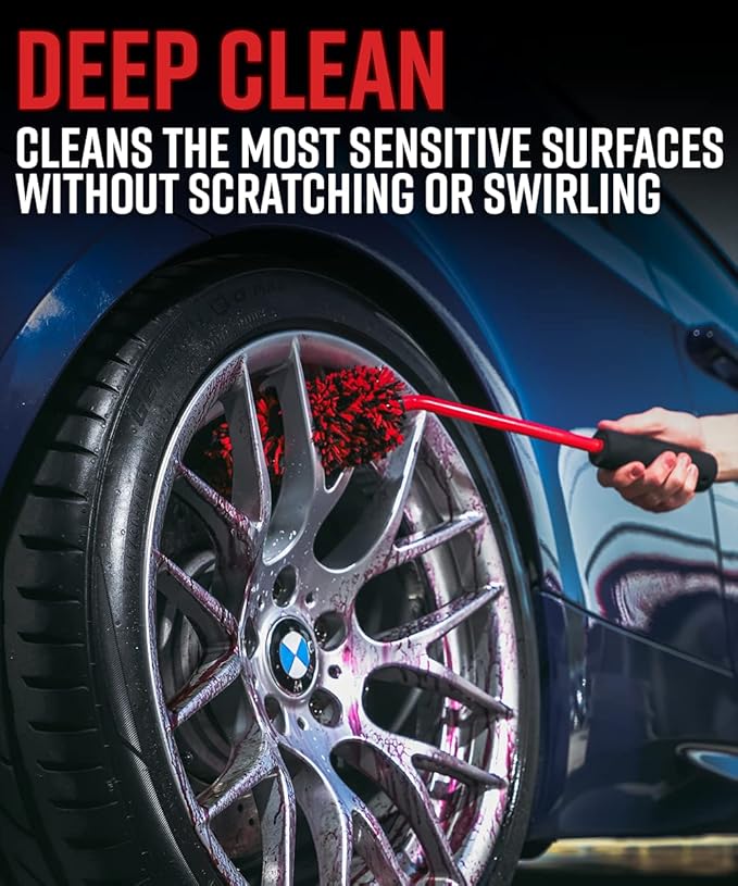 Adam's Polishes Angled Wheel Detailing Brush - Car Cleaning Wheel Brush |Use W/Wheel Cleaner, Rim Cleaner, Chrome Cleaner | Car Wash Brush Cleans Brake Dust from Barrels & Hard to Reach Areas (Large)