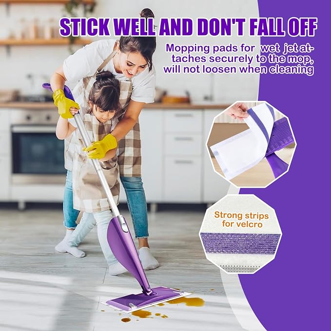 50 Pack Wet Jet Pads Compatible with Wet Jet Spray Mop, Wet Jet Refill for All Purpose Multi-Surface Hardwood Floor Cleaning, 4 Layers Thickened and Super Absorbent