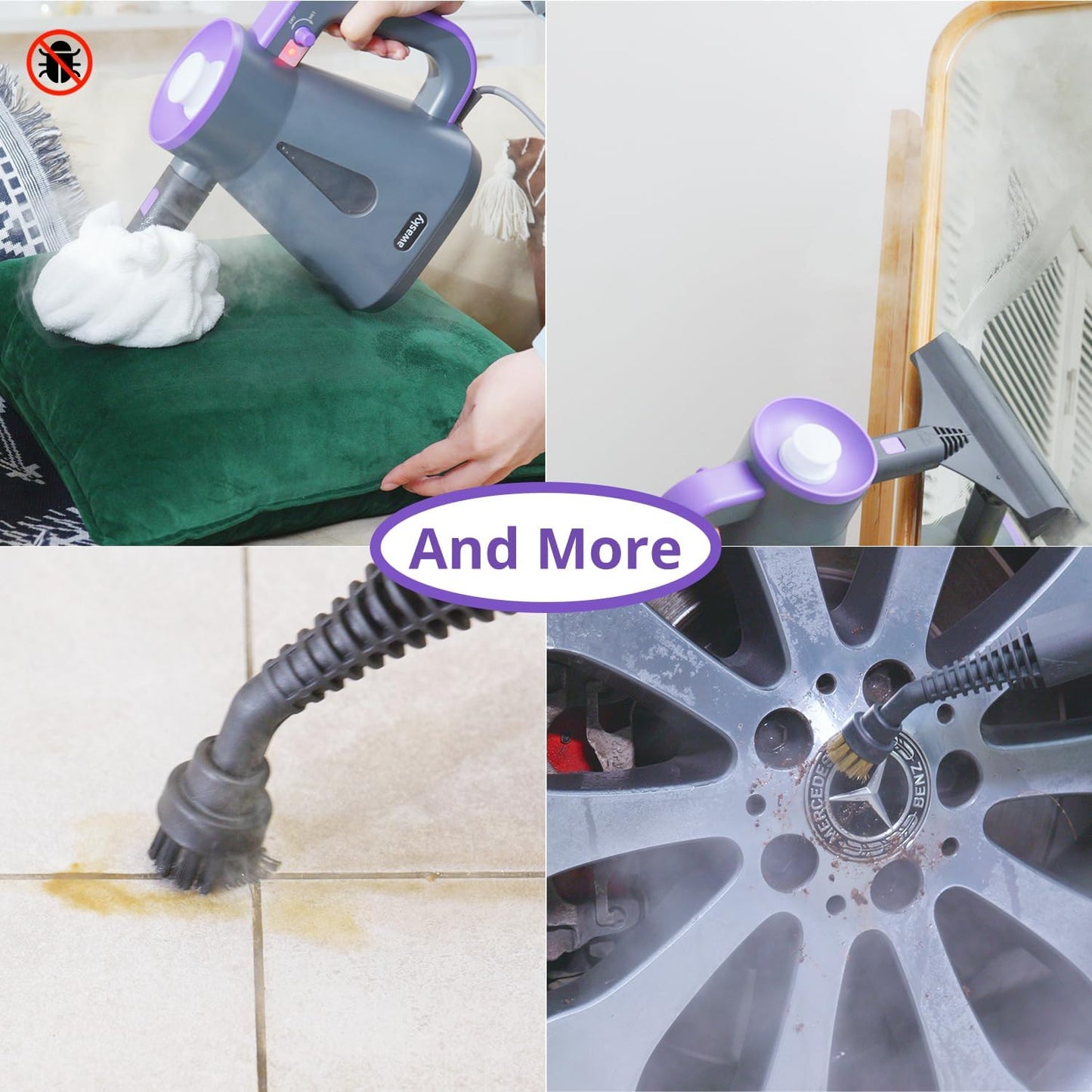 Steam Cleaner Handheld: 1200W Fast 10-Sec Heat-Up-750mL (25oz) Tank-No Cooling-Refill Anytime-Lockable Steam Trigger-14-Piece Kit Hand Held Steamer for Home Car Grout Tile Cleaning Green