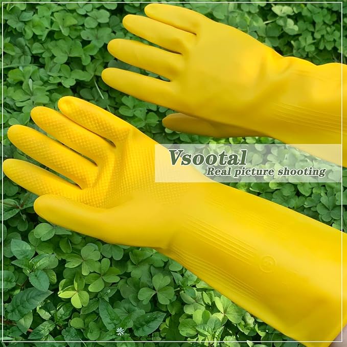 8 Pairs Reusable Household Cleaning Gloves, Rubber Kitchen Dishwashing Gloves, Extra Thickness, Long Sleeves, for Washing Dishes, Pet Care, Small, Yellow