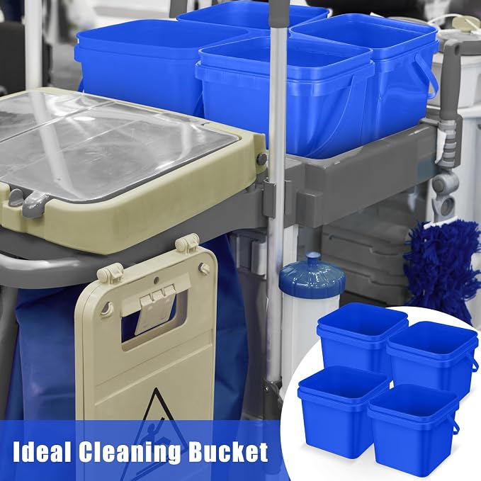 Jingmore 4 Pcs Plastic Bucket 5 Quart Square Bucket Utility Small Pail with Handle Sturdy Pail Organizer for House Cleaning Storage Livestock Feeding Car Washing Food Storage, No Lids(Blue)
