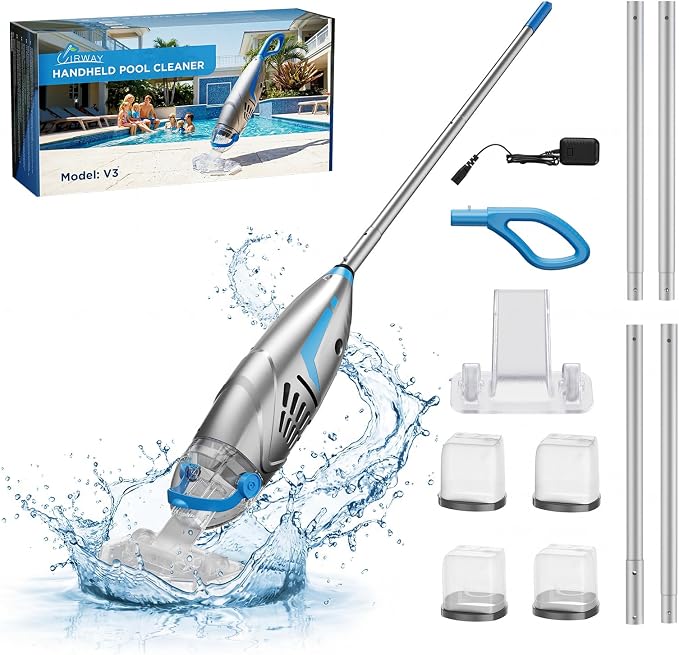 Pool Vacuum for Above Ground Pool & Inground Pools, (2026 Upgraded) 26.5 GPM High-Powerful Pebbles Suction, V3 IPX8 Cordless Handheld Rechargeable Cleaner 2 Vacuum Heads & 4 Filter Bags, 1H Runtime