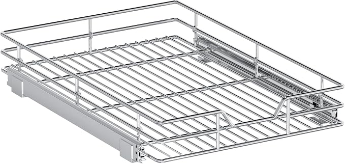 Pull Out Cabinet Organizer, 15.5" W x 21.5" D, Heavy Duty Chrome Slide Out Shelf for Base Cabinets, Sliding Wire Basket Drawer for Pantry Items, Bowls, Containers & Cleaning Supplies