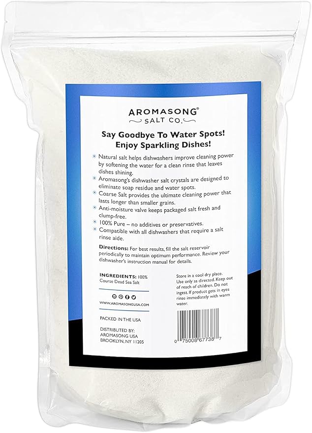 Aromasong Dishwasher Salt 10 LB - 100% Natural Water Softening Agent Compatible with Bosch, Miele, Whirlpool, Thermador and Mor... For Cleaner Dishes & Washer Reactivation (packaging may vary)