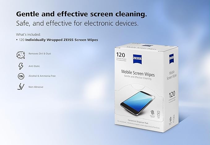 ZEISS Pre-Moistened Wipes, Screen Cleaner, 120 Count (Pack of 8)
