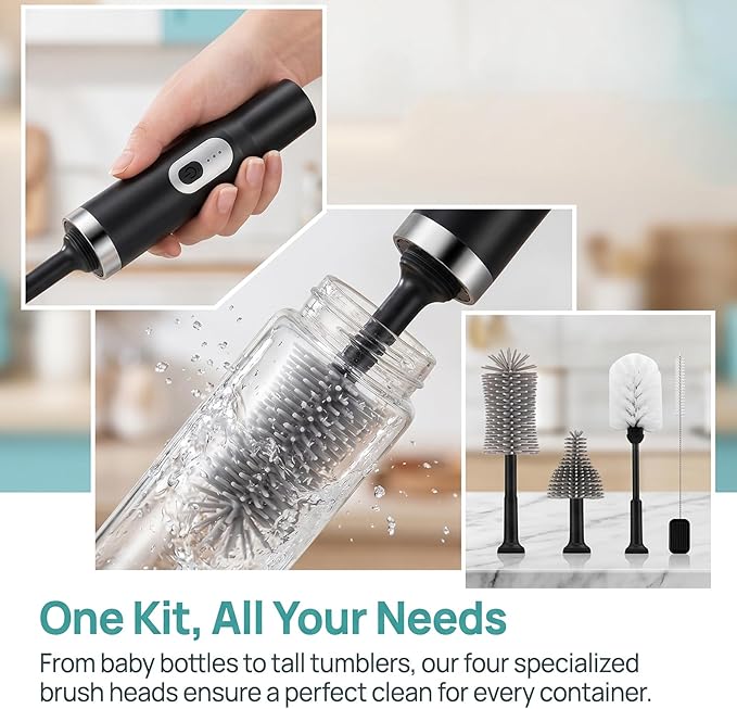 5-in-1 Long Handle Electric Water Bottle Brush, Straw Cleaner Brushes with Removable Brush Head, Water Bottle Brush, Bottle Brush,for Stanley Cups, Baby Bottles, Pacifiers