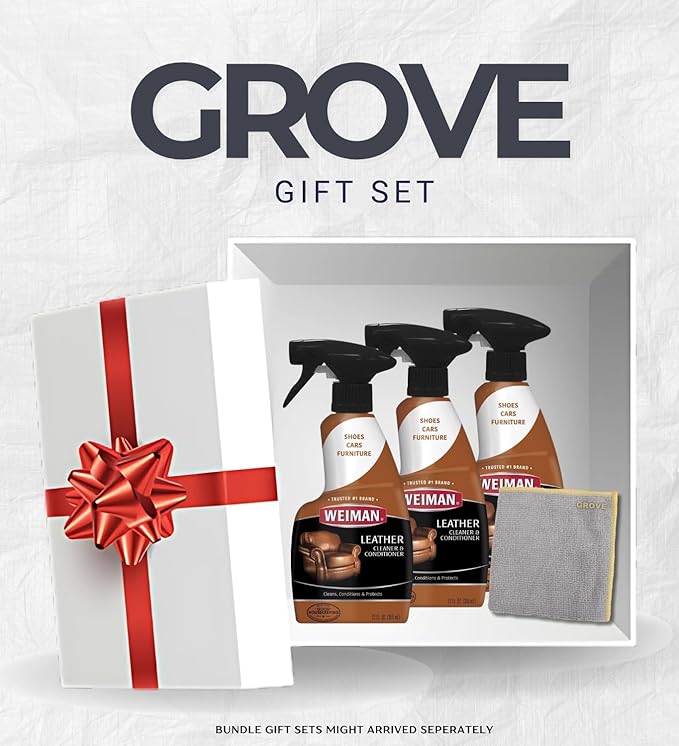 3x Weiman Leather Cleaner and Conditioner 12 oz Bundle with Microfiber Auto Cleaning Cloth – Moisturizes, restores, and protects leather furniture, car interiors, and accessories – Gift Set (4 Items)