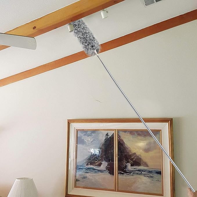 UIMO Microfiber Ceiling Fan Cleaner with 30–100" Telescopic Pole – Extendable Duster for High Ceilings and Fans, Bendable Washable Head, Reusable Cleaning Tool for Furniture, Cars, Keyboard