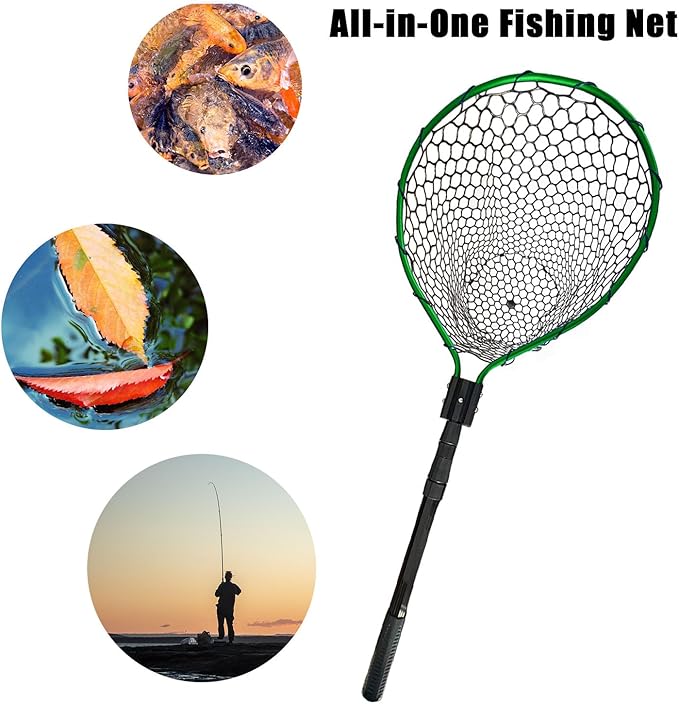 Large Fishing Net with Handle High Strength Landing Net Long Telescoping Rubber Fish Net Extendable Dip Net for Fishing Ideal for River Angling Pier Boat