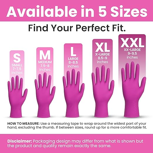 SAFEWAY USA Pink Nitrile Gloves Disposable — Non-Latex, Powder-Free, Ambidextrous Design Multi-purpose Gloves for House Chores, Nail Tech, Salon, Tattooing, Esthetician and more — (100 pcs, Large)