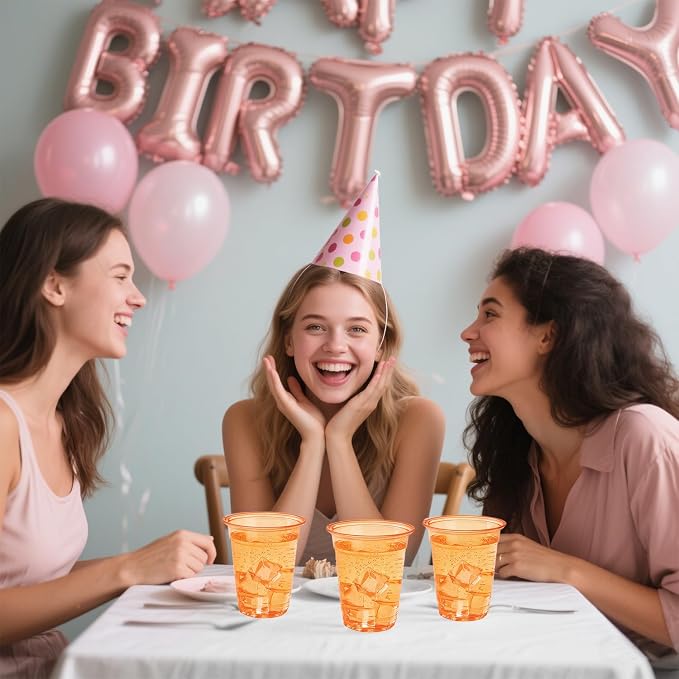 50 Pack Orange Clear Plastic Cups 12 oz Disposable Drinking Cups for Fall Wedding Orange Birthday Party Supplies