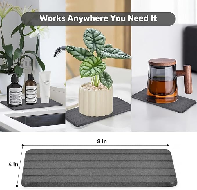 Extra Large Stone Dish Drying Mat for Kitchen Counter, 28"(L)×16"(W) Collapsible Quick Drying Dish Mats, Super Absorbent Drying Pad, Kitchen Counter Mats for Dishes, Bottles, Cups, Gray Mable