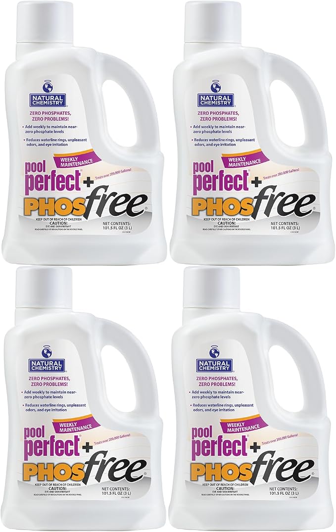 Natural Chemistry Pool Perfect + Phosfree, 3 Liter, 4 Pack | Phosphate Remover, Reduces Waterline Rings, Unpleasant Odors & Eye Irritation