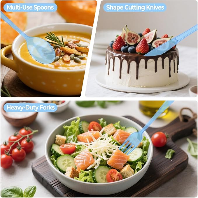 75 PCS Plastic Silverware Disposable Silverware Heavy Duty Utensil Sets 25 Of Each Forks Knives & Spoons Disposable Cutlery Set For Easter,Birthday,Baby Shower,Garden Party,Wedding(75,Light Blue)