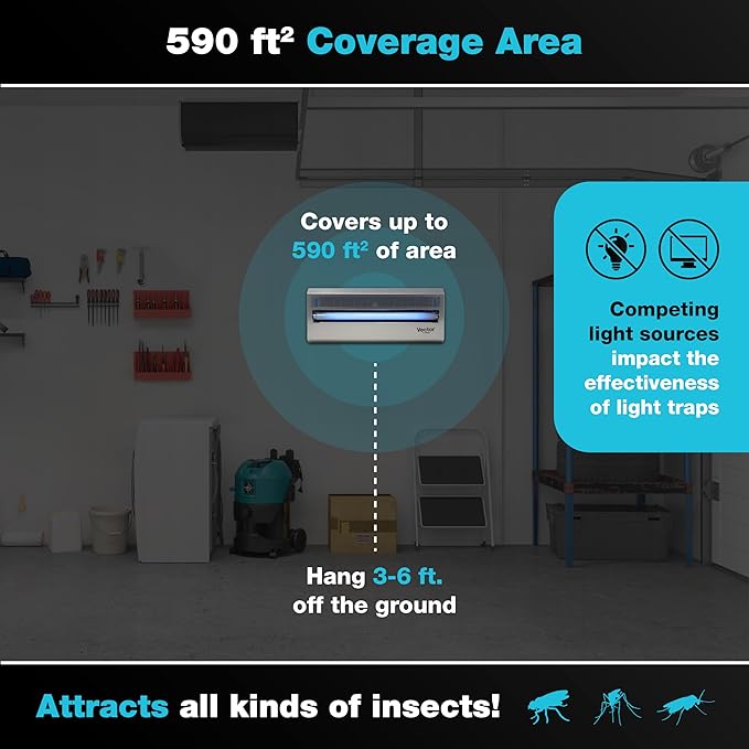 Catchmaster Vector 15 Silver, 800 sq. ft. Catch Radius, UV Light Fly Traps Indoor for Home, Gnat Traps for House Indoor, Electric UV Lamp Insect & Mosquito Killer, Bug Light for Kitchen, Shed, Garage