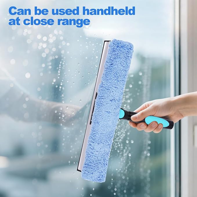 DOBEN 24-Foot Carbon Fiber Window Cleaner Tool with Telescopic Extension Pole, Rotating Scrubber & Squeegee - Sturdy Lightweight Design for Indoor/Outdoor Glass Cleaning