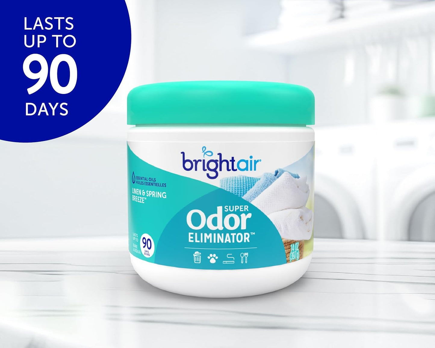 Bright Air 14 oz. Super Odor Eliminator, For Medium-Size Spaces, Linen & Spring Breeze Scent, Case of 6, Air Freshener, Natural Essential Oils, Lasts Up to 90 Days Each