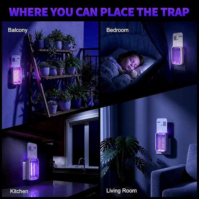 2-Pack Upgraded Fruit Fly Traps for Indoors, Flying Insect Trap for Fruit Flies, Gnats, Plug in Bug Zapper Indoor with Dual-UV Lights & Trapping, Electric Grid & Glue Traps(2 Device & 10 Glue Boards)