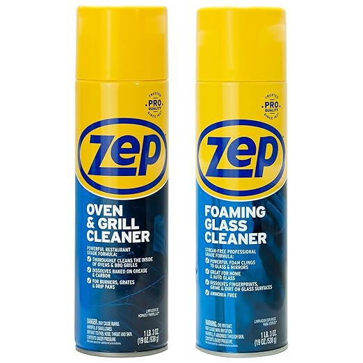 Zep Oven & Grill Cleaner 19 oz (1 Unit) and Zep Foaming Glass Cleaner 19 oz (1 Unit) – Oven and Grill Cleaner with Foaming Glass Cleaner for Kitchen Surfaces and Windows