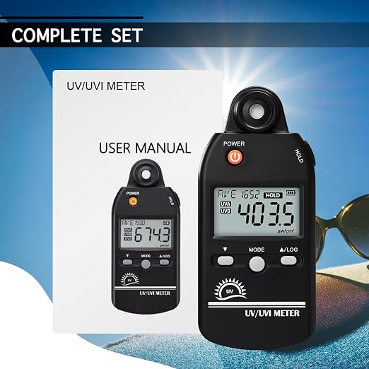 UV Meter Digital UVB Meter, 280-400 nm UV Index Meter with UV and UVI Switchable, 0-5000 μW/cm² Measuring Range UV Detector with 100 Groups Data Record, UV Index Meter for Reptiles, etc.