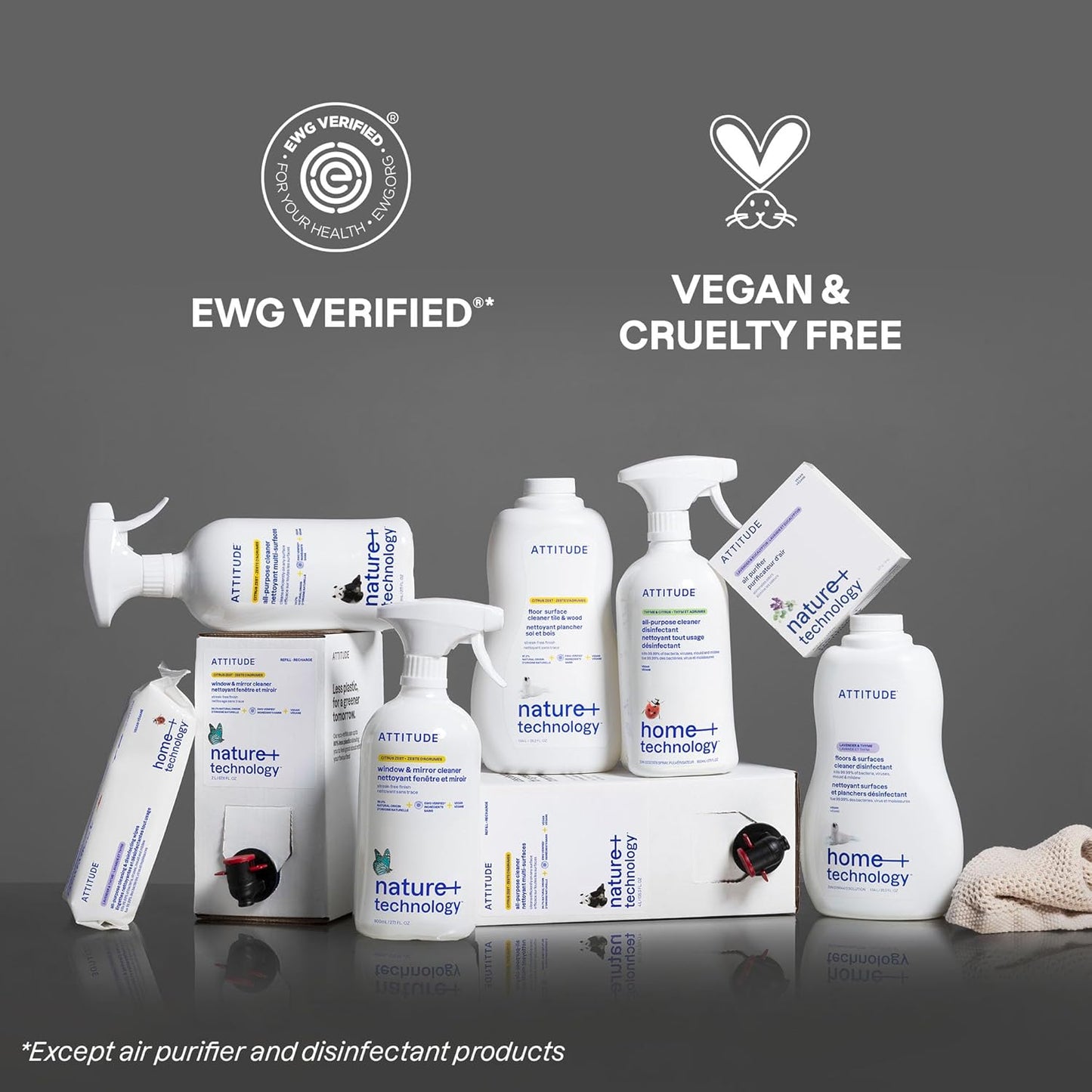 ATTITUDE All Purpose Cleaner Spray, EWG Verified, Vegan, Made with 94% Plant-Based Ingredients, Streak-Free for Kitchen, Bathroom, Glass & More, Citrus Zest, 27.1 Fl Oz (Pack of 3)