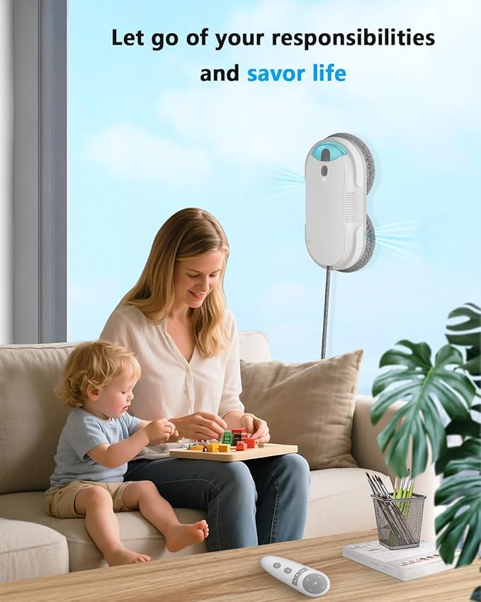 Window Cleaning Robot - 2400-3200Pa Suction, Dual Ultrasonic Spray, 85ml Tank, Edge Detection, Anti-Drop, 3 Cleaning Modes for Streak-Free Glas (White)
