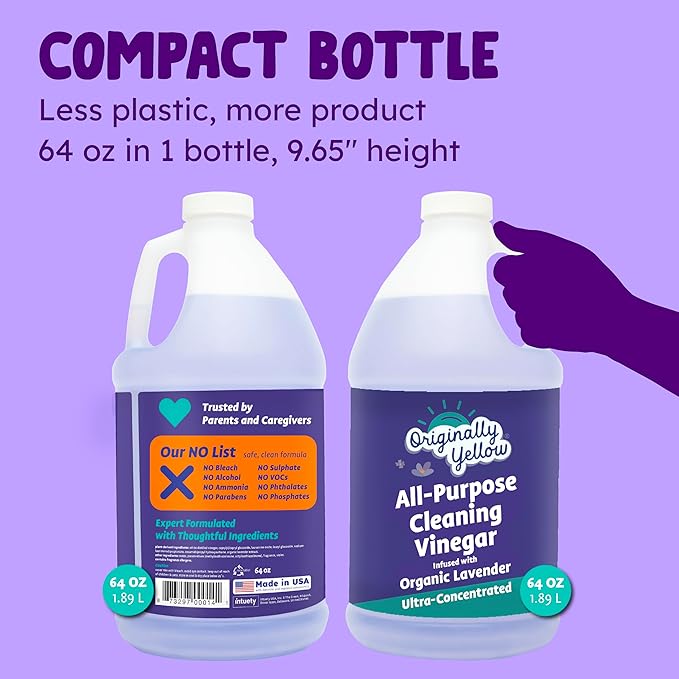 Originally Yellow Lavender Vinegar For Cleaning Purpose | USA Made All Purpose Cleaner | Use as a Floor, Glass, Kitchen, & Bathroom Cleaner | Plant Derived Vinegar half Gallon| 64 Oz