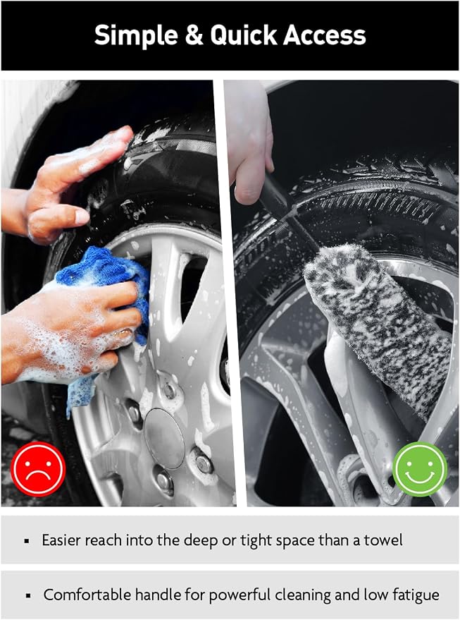 Fantasticlean 6PCS Car Wheel Brush Kit, Tire Brush for Cleaning Tires, Soft Rim Brush, Bendable Wheel Cleaner Brush, Double-Ended Detailing Brush, Applicator Pads, Wheel Brushes for Cleaning Wheels