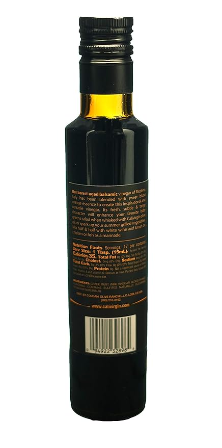 Calivirgin Balsamic Vinegar - Blood Orange Flavored Traditional Balsamic Vinegar - Thick, Velvety, Authentic Italian Balsamic Vinegar - Gourmet Vinegar - Barrel Aged Balsamic Vinegar Bottle - 250ml