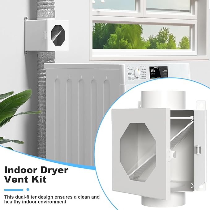 Upgraded Metal Dryer Duct Lint Trap Indoor Dryer Vent Kit - 4 Inch Dryer Vent Hose With 2 Hose Clamps 2 Stainless Steel Mesh Aluminum Foil Tape Cleaning Brush For Electric Dryers