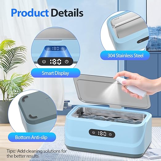 Ultrasonic Jewelry Cleaner: 48Khz Ring Cleaner Ultrasonic Machine with Digital Timer, 4 Cleaning Modes, 24W Sonic Cleaner for Jewelry, Glasses, Retainer, Watch Strap, Home & Travel Use, 13.5oz